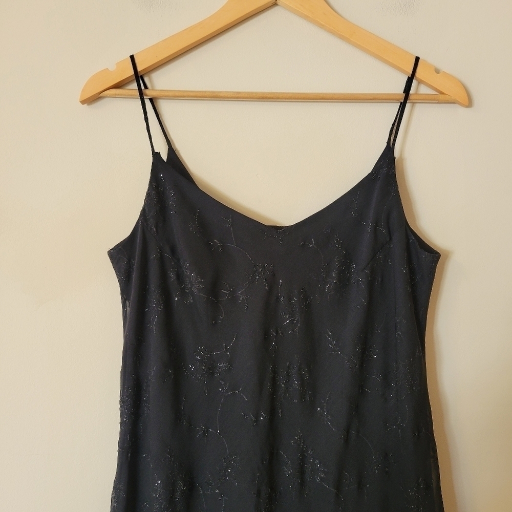 Vintage Y2K Sheer Overlay Asymmetrical Hem Slinky Goth Midi Formal Dress Size 10 - Picture 2 of 9